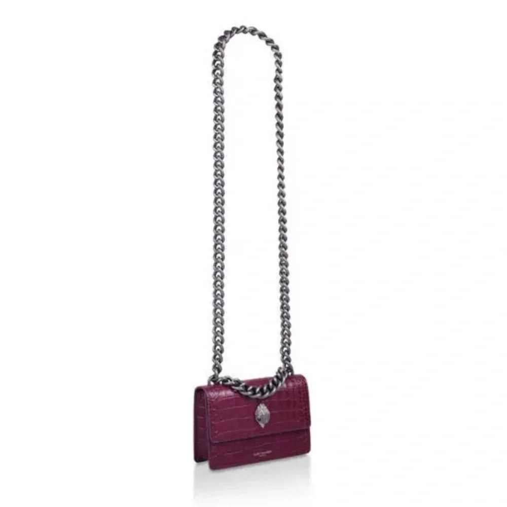 Kurt Geiger London Shoreditch Croc Leather Chunky Chain Bag Wine Red NWT - Picture 6 of 8